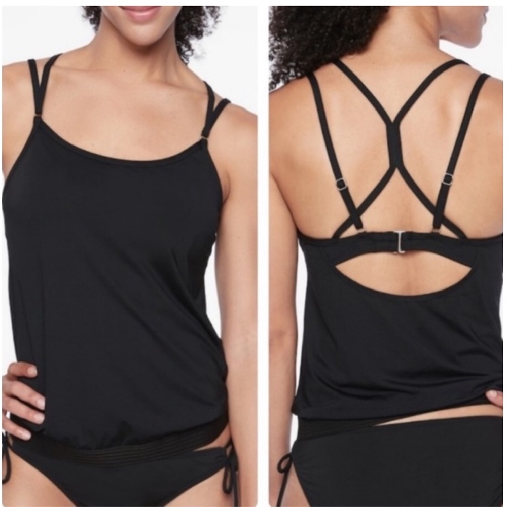 Athleta Cross Back Swim Tank Tankini UPF 50 Size 34 B/C New Black Beach Vacation
